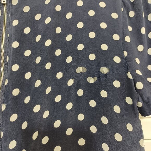 J Crew Blouse 100% Silk Dark Navy Blue Polka Dot Back Zip Size 2 - Picture 6 of 9